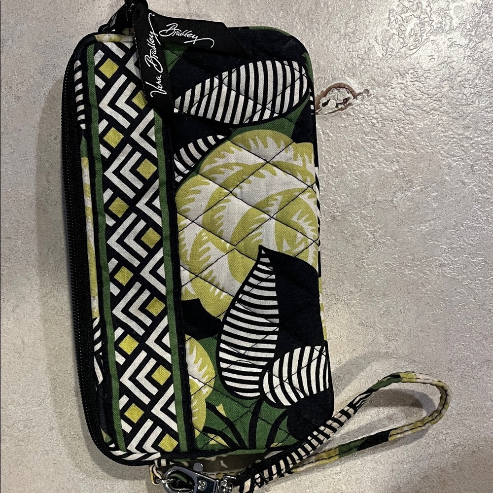 Vera Bradley Black and Green Floral Wristlet
